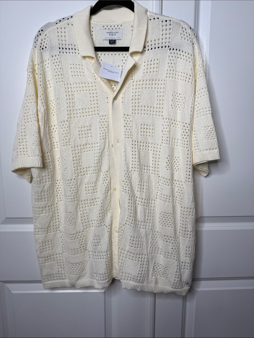 American Eagle Outfitters Cream Open Knit Short-Sleeve Cardigan Size XL NWT